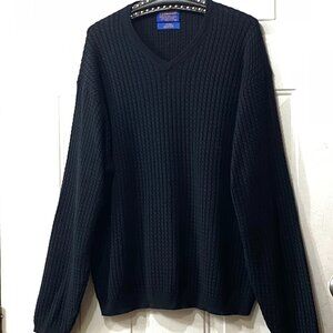Pendleton Mens Sz XL Sweater Pullover Black Cable Knit Cotton Made in Japan